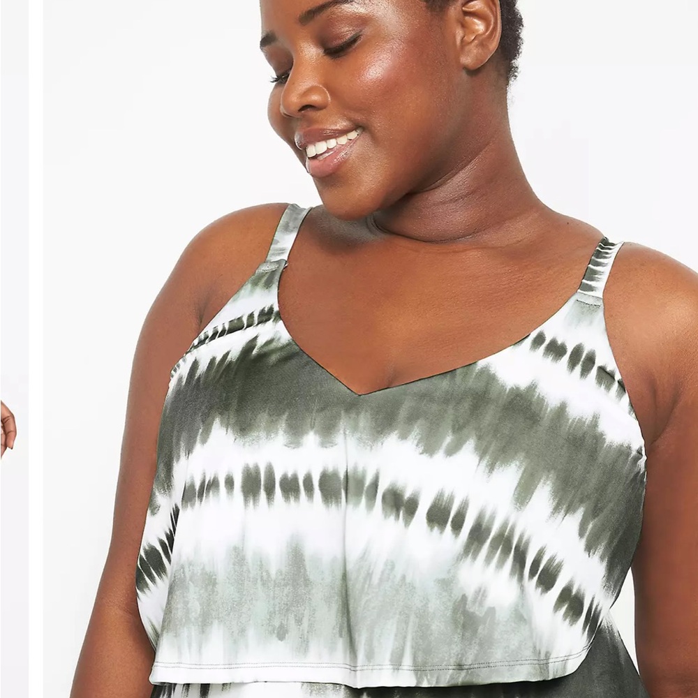 Swim By Cacique Tankini Top and bottom set Green Tie Dye Print Size 30/32 - Picture 4 of 16